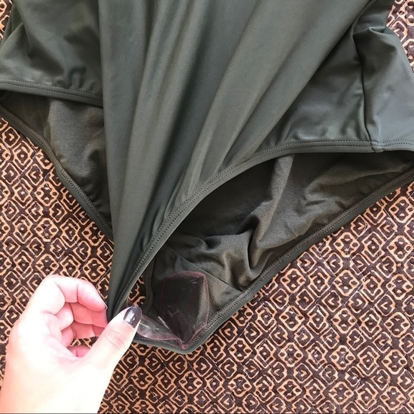 NEW NWT NEW TED BAKER Pikaa Halter One Piece Swimsuit solid army green v neck - Picture 9 of 13